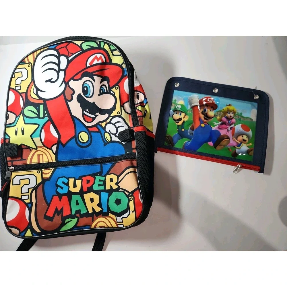 Nintendo Super Mario Backpack and Pencil Case Set Boys School Bag 16 Inch Black